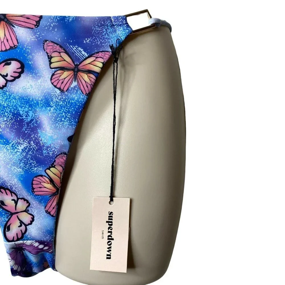 Superdown Makenna Butterfly Cheeky Blue 90s Inspired Bikini Swim Bottoms Size M